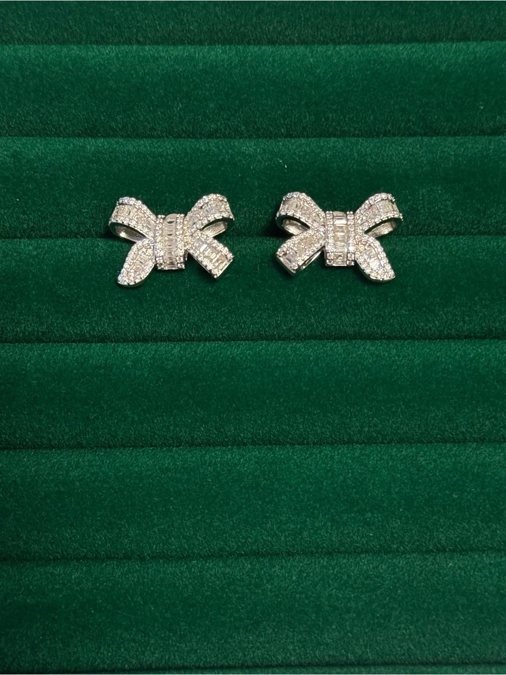 Sparkling Bow Stud Earrings - Silver CZ Accent